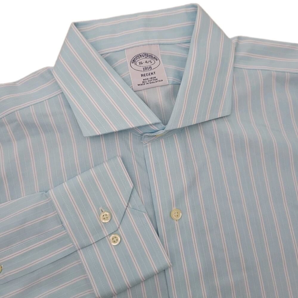 Brooks Brothers Light Blue Shirt with White & Pink Stripes - Regent Collar